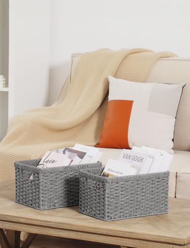 Wicker Storage Baskets (Gray (Paper Rope) / 2x 13"L x 8¼"W x 7"H)