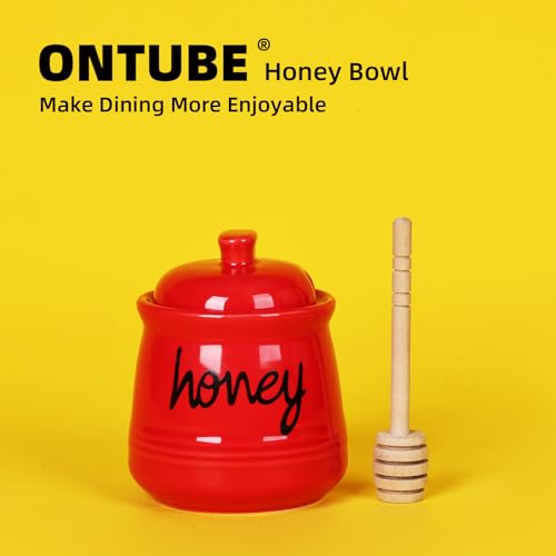 Honey Jar with Dipper and Lid (Red)