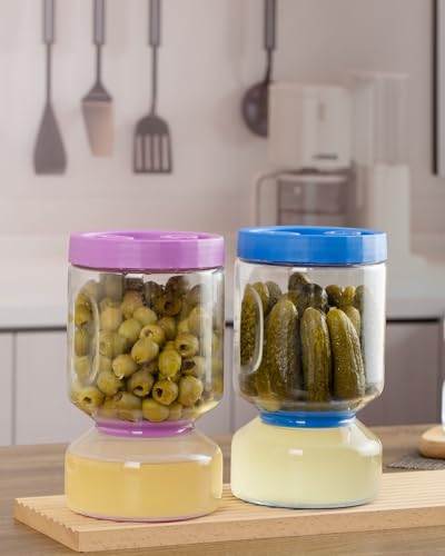 Pickle Jar with Strainer Flip (6-Purple&Klein blue / 51oz 2pcs)