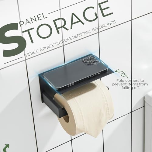 Black Toilet Paper Holders with Shelf Bathroom Toilet Paper Roll Holder SUS304 Stainless Steel Wall Mounted