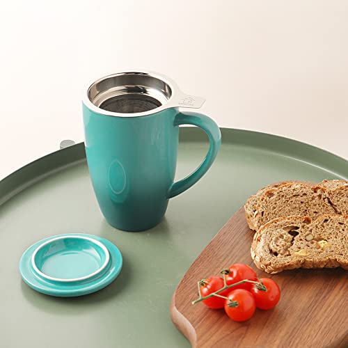 Sweejar Porcelain Tea Mug with Infuser and Lid (Gradient Blue / Tea Cup(16 Fl Oz))