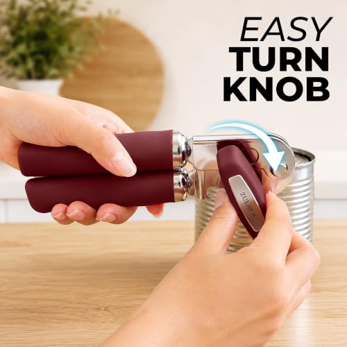 Stainless Steel Swing Open Manual Can Opener Comfortable Grip (Deep Red / Swing Open)