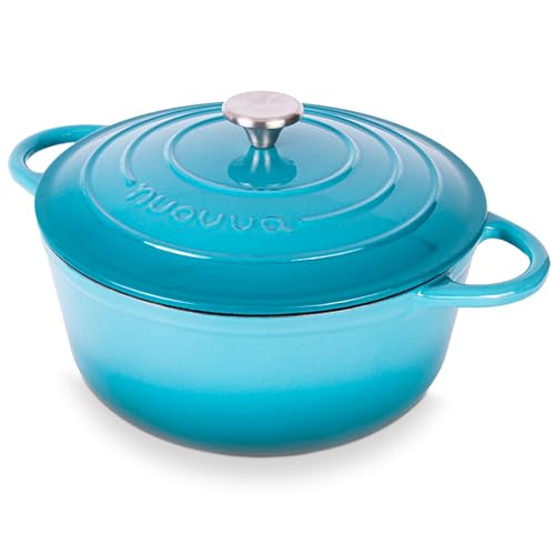 Enamelled Cast Iron Dutch Oven Pot with Lid 6.4 Quart Non Stick Casserole Pot (Blue / 6.4-Quart - Deep)