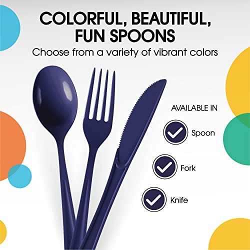Party Solids Heavy Duty Plastic Cutlery (Navy / Spoons)