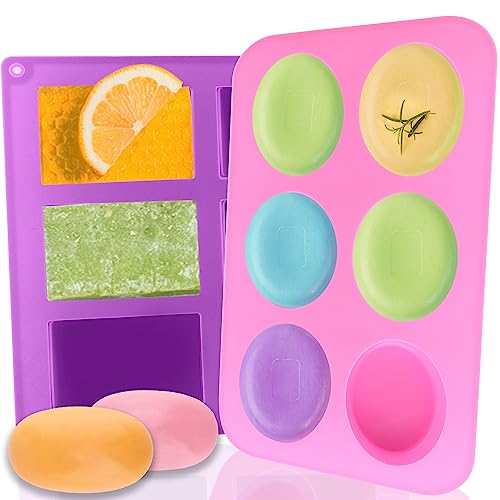 Silicone Soap Molds (Pink+Purple - Oval+Rectangle)