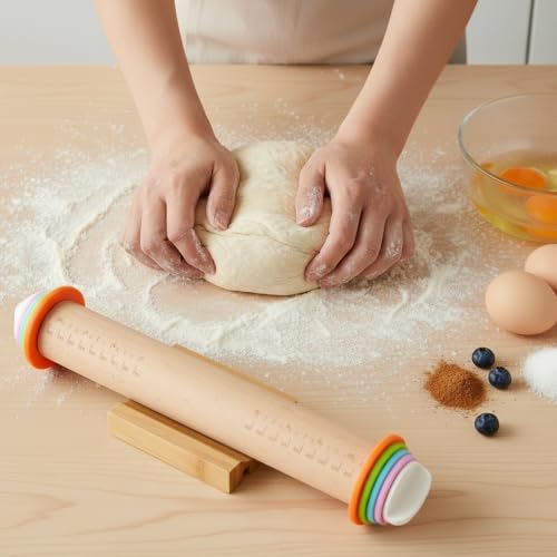 Adjustable Rolling Pin with Thickness Rings (Wood / 14INCH)