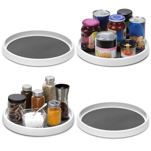 12-Inch Non-Skid Turntable Lazy Susan Organizer [4 Pack] - Spinning Rack for Cabinet Table Top, Pantry Organization Storage, Kitchen, Fridge, Vanity, Countertop, Under Sink Organizing, Spice Spinner (4 Pack - 12 Inch)