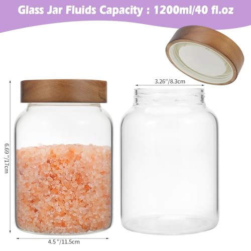 40 oz Glass Jars with Airtight Lid Spice Herb Jar Glass Coffee Ground Canister Clear Food Storage Jar for Sugar Cookies Tea Bean Spice Bath Salts (1200ml/40oz-2pack-A)