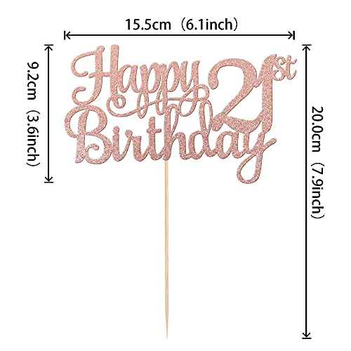 1 PCS Happy 21st Birthday Cake Topper Glitter Cheers to 21 Years Cake Pick Number 21 Fabulous Cake Decoration for 21st Birthday Theme Party Decorations Supplies Rose Gold