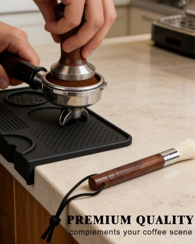 1+1 PACK Coffee Espresso Matt for Counter with Bristle Brush (Black Mat & Brush for Coffee Grinder)