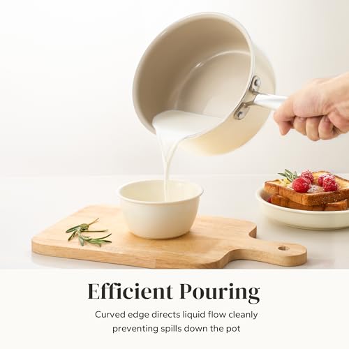 Ceramic Sauce Pan with Lid (Beige / 1.8 Quarts)