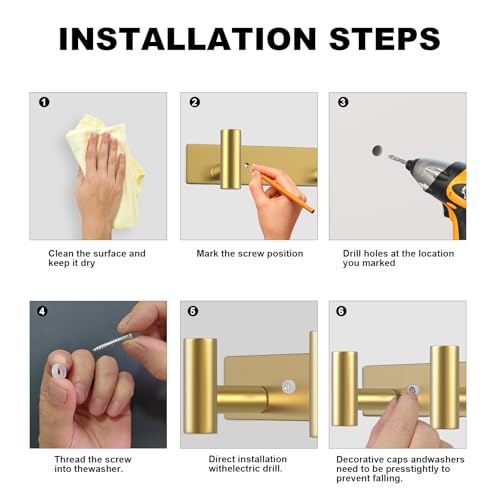 Gold Wall Mount Coat Rack (Gold / 3 "T" Hooks, 2PACK)