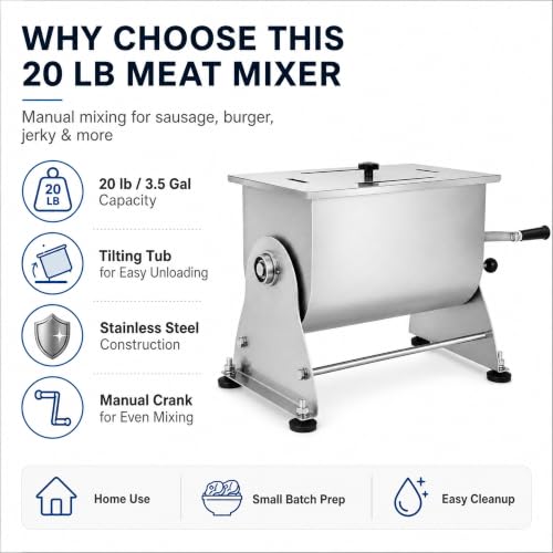 20 lb Tilting Meat Mixer for Sausage Burger Jerky (3.5 Gallon)