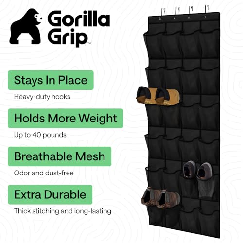 Over the Door Shoe Organizer (Black / 24 Extra Large Pockets/4 Hooks)