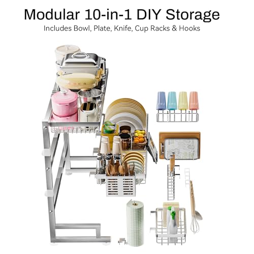 Luxurious 304 Stainless Steel Over Sink Dish Drying Rack (Silver / 26.3"- 37.4"L x 11.8"W x 33.5" - 37.4"H)