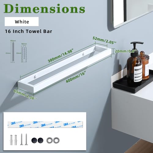 White Hand Towel Holder Towel Bar for Bathroom Wall Mounted 16 Inch (White / 16-Inch)