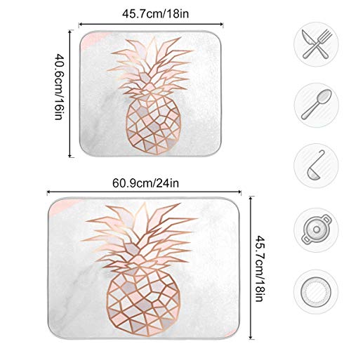 Super Absorbent Dish Drying Mat (Rose Gold Pineapple On Pink White Marble / 18" x 24")