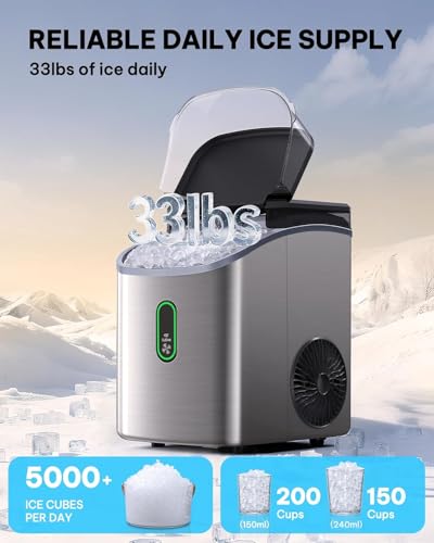 Nugget Ice Maker Countertop (Stainless Steel Silver / 33 lbs)