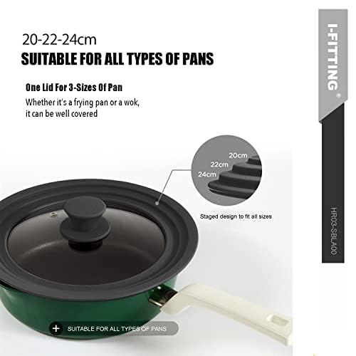 Vented Tempered Glass Universal Cookware Lid Black1Pack (6.5", 7", 8” / Black)