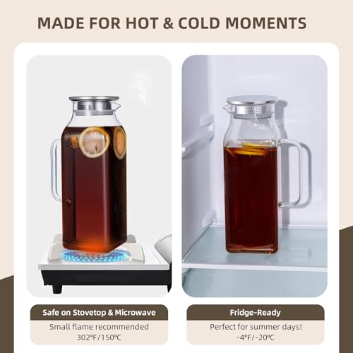 Glass Pitcher with Lid and Spout (68 oz(2 Pack))