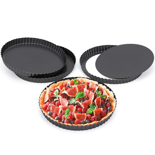 Tart Pan 9 Inch with Removable Bottom (Black-Round-4 pack / 9 Inch)