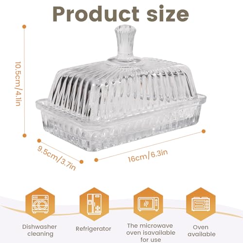 Modern Fancy Clear Glass Vintage Butter Dish with Lid for Countertop