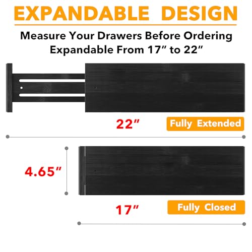 Bamboo Dresser Drawer Dividers 6 Pack (4.65''H, 17''-22''L / BLACK)