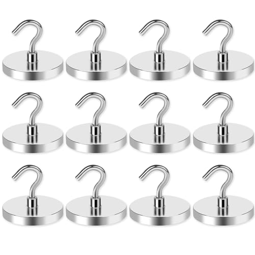 Magnetic Hooks Magnet Hook for Cruise Cabins 170LBS 12P Essentials (Silver / 1.41in)