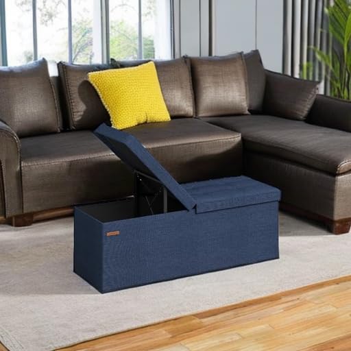 43.3 Inches Storage Ottoman (Midnight Blue / 15"D x 43"W x 15"H (with Flipping Lid))