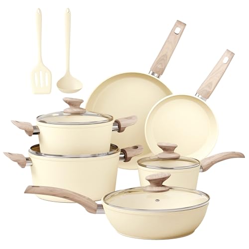12 Piece Kitchen Cookware Sets (12-piece / Beige)