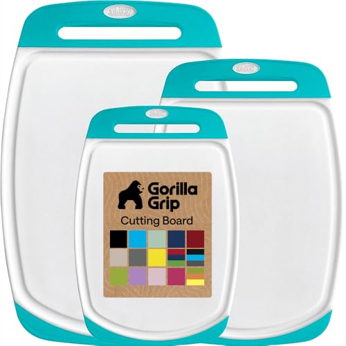 BPA Free Reversible Kitchen Cutting Board (Turquoise/White / Large (Pack of 3))