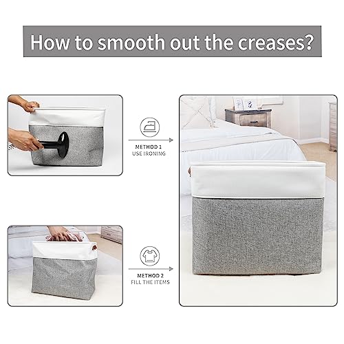 Large Fabric Storage Baskets (Gray / Off-White / Extra Large -17"x12"x15")