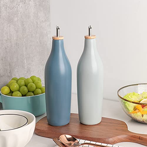 Sweejar Matte Ceramic Olive Oil Dispenser Bottle with Spout (Fog Blue / 17 Oz(Glazed))