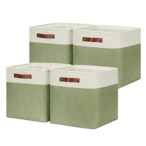 Storage Baskets for Organizing (White&Green / L-13"x 13"x 13")
