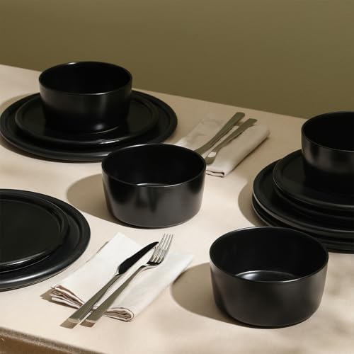 Eden 24 Piece Dinnerware Set Stoneware (Black / 24-Piece - Service for 8)