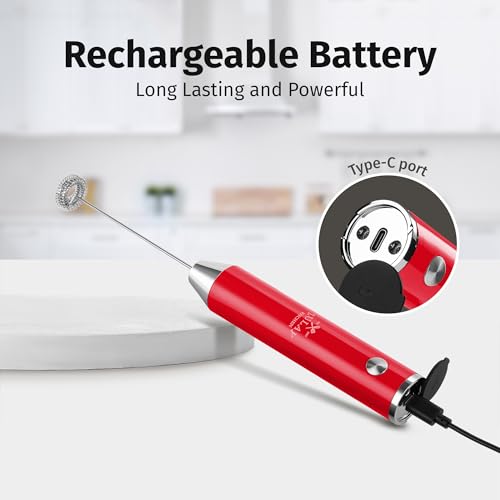 Rechargeable Milk Frother Handheld (Lux Cardinal Red / Rechargeable Z1 Motor Max)