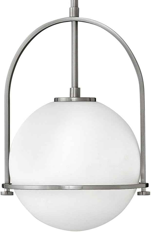 Hinkley Somerset Small Pendant Light, Adjustable Height, for Even or Sloped Ceilings, Etched Opal Globe, Vintage Chic, Brushed Nickel