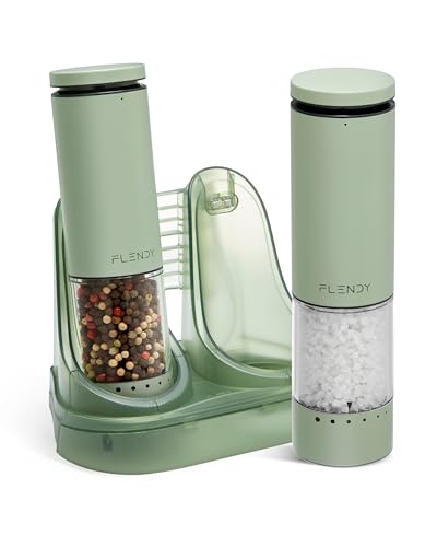 Rechargeable Electric Salt and Pepper Grinder Set with Charging Base (Set of 2 with Charging Base / Green)
