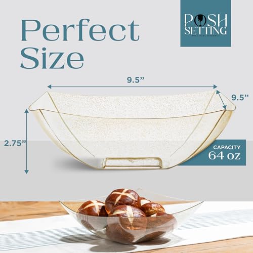 4 Pack Disposable Gold Plastic Serving Bowls Square Party Candy Use 64oz (64 OUNCE / GOLD GLITTER)