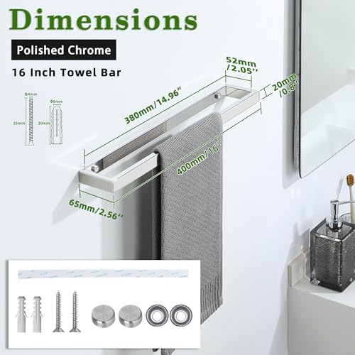 16 Inch Hand Towel Holder Towel Bar for Bathroom Wall Mounted (Polished Chrome / 16-Inch)