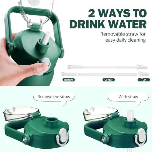 42oz Glass Water Bottles with Straw (Ink green / 42 Ounces)