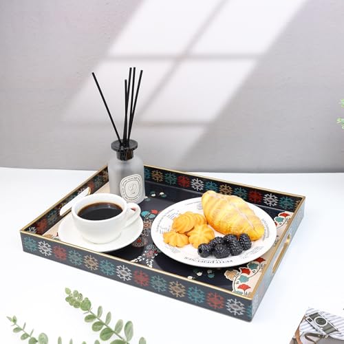 Plastic Decorative Serving Tray with Handles for Coffee Table (Multi M)