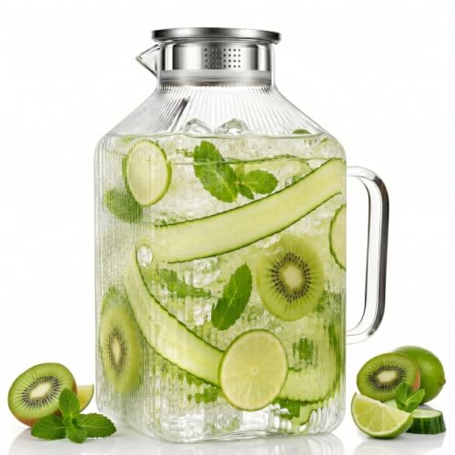1 Gallon Glass Pitcher Thickened Square Striped Borosilicate Glass (135.3 Ounces)