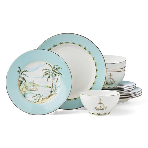 British Colonial Tradewind Porcelain 12 (12-Piece Dinnerware Set)