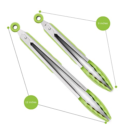2 Pack Silicone Kitchen Tongs (Light Green)