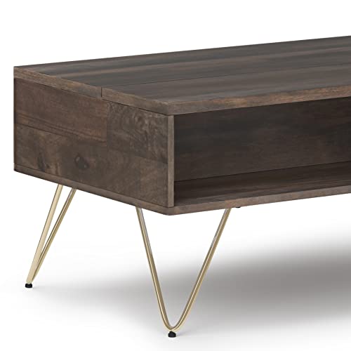 Hunter SOLID MANGO WOOD and Metal 48 inch Wide Rectangle Industrial Lift Top Coffee Table in Ebony for the Living Room and Family Room (Lift Top Coffee Table / 48 inch / Ebony)