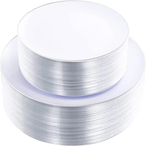 100PCS Silver Plastic Plates (Silver / 100)