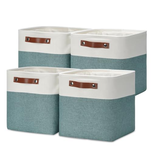 11x11 Cube Storage Bins for Organizer (White&Dark Green / S-11"x11"x11")