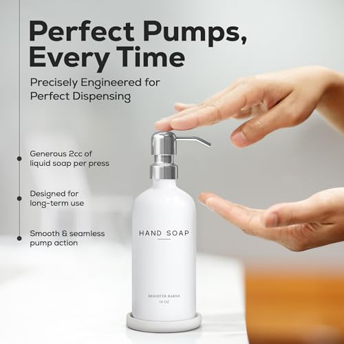 White Glass Hand Soap Dispenser Bathroom Set by Brighter Barns (Silver H)
