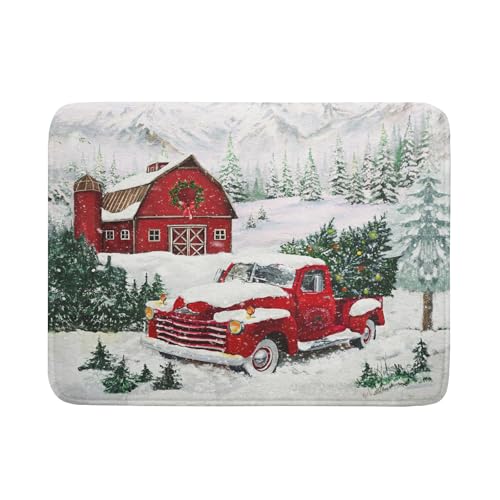 Winter Red Truck Dish Drying Mat Christmas Tree Dishes Pad 18x24 Inch Dish Drainer Rack Mats Absorbent Fast Dry Kitchen Holiday Accessories (Christmas Red Truck / 18" x 24")